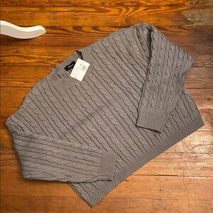 Gray Crop Cable Knit Sweater